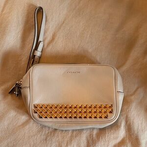 Coach Beige Wristlet with Gold Studs